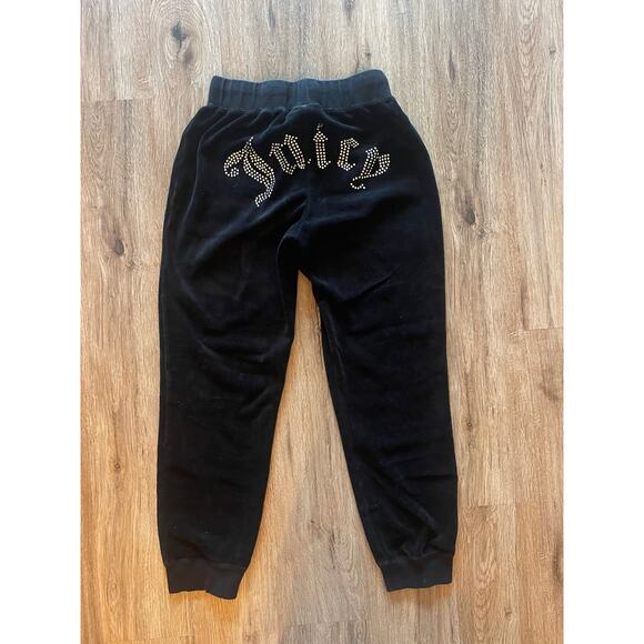 Juicy Couture X Forever 21 Black Rhinestones Velour Track Pants Joggers Medium - Picture 3 of 3